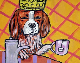 cavalier king charles tile, tea decor, dog art, dog coaster ceramic dog, abstract dog art, m, artodern cavalier , coaster, animal, tile, dog