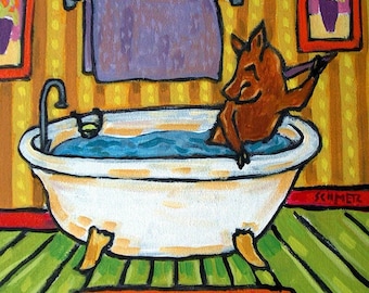 Brown Pig Taking a Bath Art coaster tile Gift