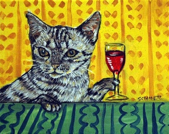 cat art - Ocicat wine print 13x19 animal decor - matte or glossy