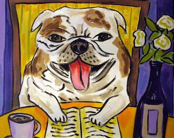 bulldog art - Bulldog DOG art tile coaster coaser gift JSCHMETZ library american abstract pop art folk