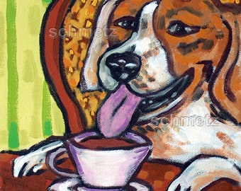 beagle at the coffee shop - dog art - tile coaster - animal lover gift - home decor