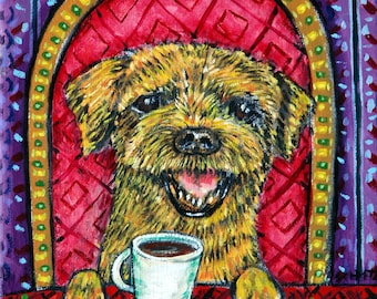 border terrier coffee dog art PRINT  JSCHMETZ modern abstract folk pop art american ART gift