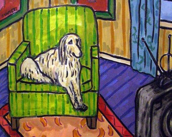 Afghan Hound Watching Television Dog Art coaster tile Gift