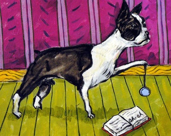 yo-yo art print, boston terrier art print, boston terrier canvas wall art, dog art print