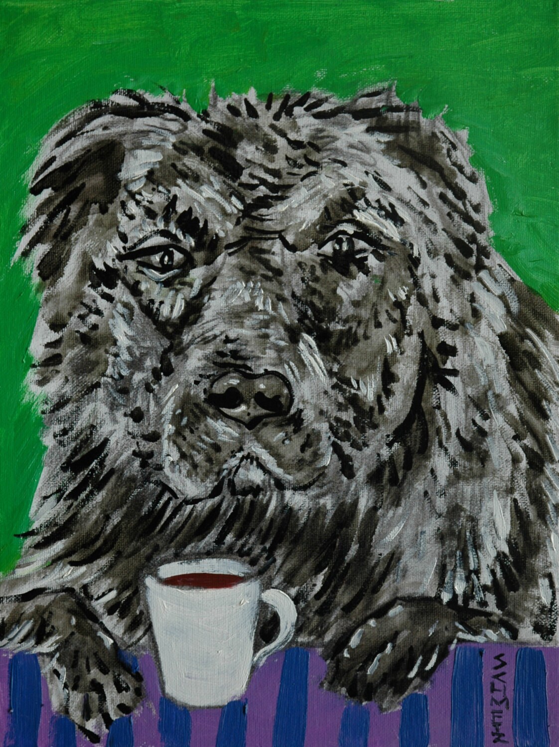 Beagle coffee pet  art PRINT 11x14 animals gift new impressionism 