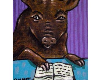 Pig Reading Animal Art Print