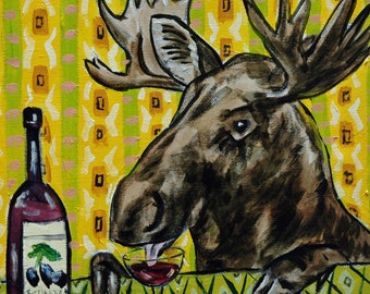 moose art tile coaster gift animal decor wine