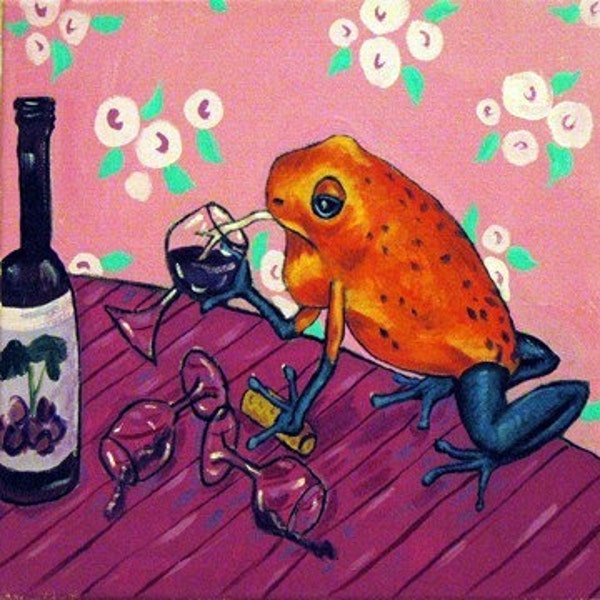 Dart Frog Wine Bar Coaster, Funny Amphibian Drink Coaster, Animal Drinking Wine Home Decor, Cute Poison Dart Frog Barware, Unique Gift