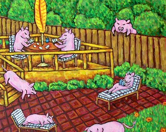 Pig art tile coaster gift pet modern