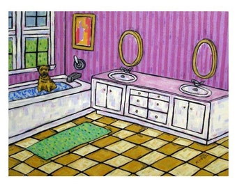 Border Terrier Bathing Dog Art Print - stretched canvas or paper print - multiple sizes available