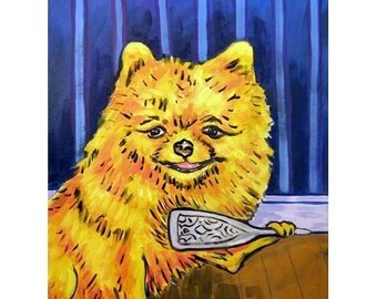 Pomeranian Brushing Hair Dog Art Print 13 x 19 matte or gloosy paper print