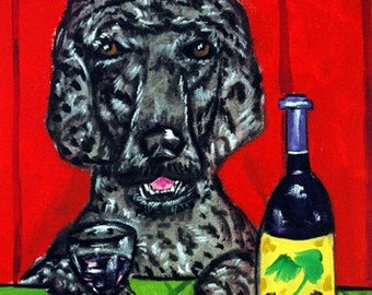 Black Poodle at the Wine Bar Dog Art Print
