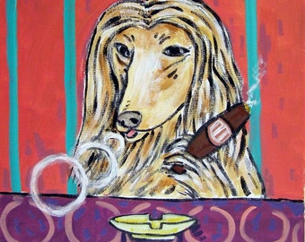 afghan hound at the cigar bar dog art tile coaster gift - multiple sizes