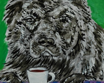 caucasian ovcharka coffee dog art coaster tile gift new impressionism animals artist