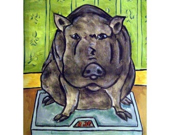 Pot Belly Pig in the Bathroom Animal Art Print