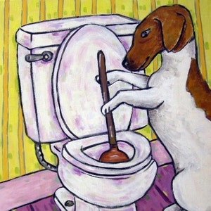 Kunstfliesenuntersetzer Jack Russell Terrier Plunging the Toilet Dog
