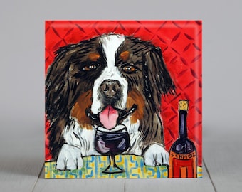 Bernese Mountain Dog - Wine Bar - Coaster - Tile - Gift - Multiple Sizes Available | Handmade and Unique