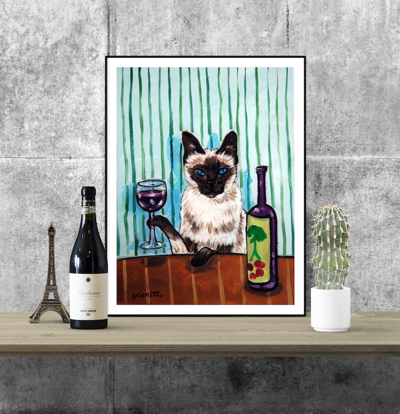 siamese cat wine art print