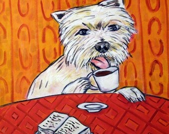 West highland White Terrier, westie, print on tile, ceramic coaster , modern dog art, coffee, coffee art , coffee tile ,  ceramic coaster