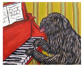 Bouvier Des Flandres Playing the Piano Art Print - stretched canvas or paper print - multipel sizes