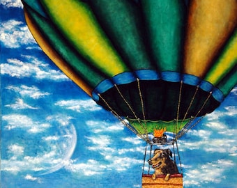 Red Spotted Meryl in a Hot Air Balloon Dog Animal Art Print