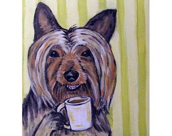 Australian Silky Terrier at the Coffee Shop Dog Art Print 13x19 - matte or glossy