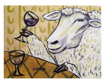 Sheep at the Wine Bar Art Print - 13x19 - matte or glossy