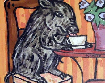 Pot Belly Pig at the Coffee SHop art tile coaster