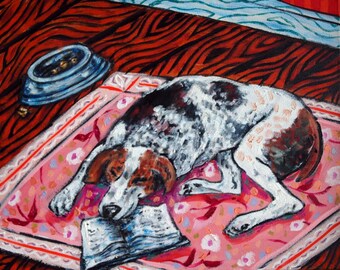 american fox hound   art print sleeping animals impressionism modern abstract