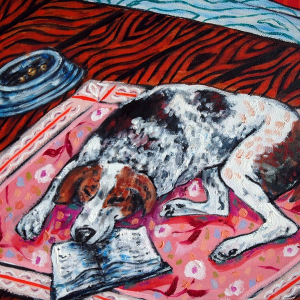 american fox hound   art print sleeping animals impressionism modern abstract