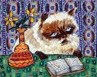 cat art - burmese cat art PRINT  JSCHMETZ modern abstract folk pop art  ART gift reading, cat gifts, gift
