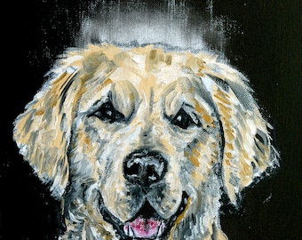 Golden retriever memorial dog art ceramic coaster tile gift / handmade by animal artist schmetz