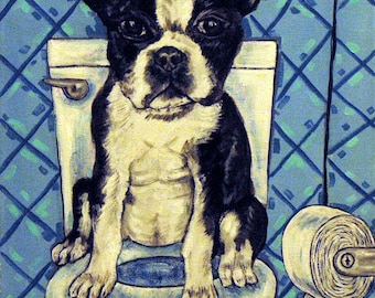 stampa Boston Terrier, arte da parete per cani su tela, stampa Boston Terrier, arredamento per il bagno, stampa artistica con decorazioni per animali