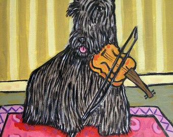 scottish terrier violin player dog art on ready to hang stretched canvas print - archival home decor