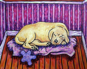Golden retriever sleeping   dog art print gift gifts