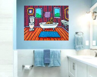 Bloodhound taking a bath - dog art print - stretched canvas or paper print - multiple sizes available