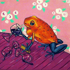 Dart Frog at the Wine Bar Animal Art print  JSCHMETZ abstract folk art pop art MODERN