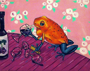 Dart Frog at the Wine Bar Animal Art print  JSCHMETZ abstract folk art pop art MODERN