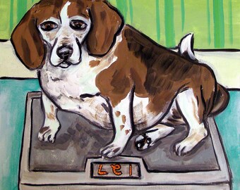 beagle weighing - dog art - tile coaster - animal lover gift - bathroom decor