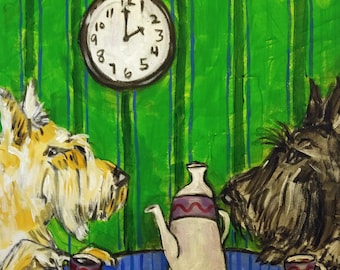 scottish terrier at the cafe tea time dog art tile coaster gift - multiple sizes avaiable