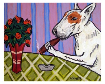 Bull Terrier at the Cigar Bar Dog Art Print