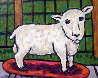 Lamb Sheep on a Skateboard art tile coaster