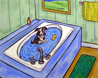 border collie dog art canvas print gift modern Giclee- bathroom decor ready to hang by Jay Schmetz