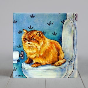 Chinchilla cat tile coaster in the bathroom animal pet art decor image 1