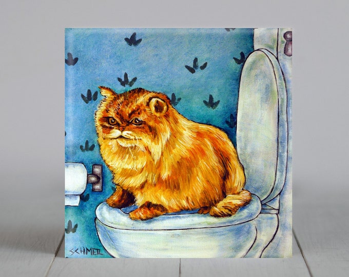 Featured listing image: Chinchilla cat tile coaster in the bathroom animal pet art decor