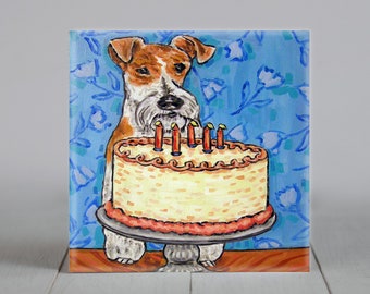 Fox Wire Terrier Birthday Dog Art coaster tile