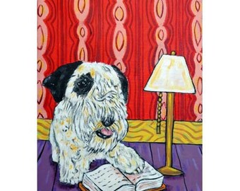 Sealyham Terrier Reading a Book Dog Art Print