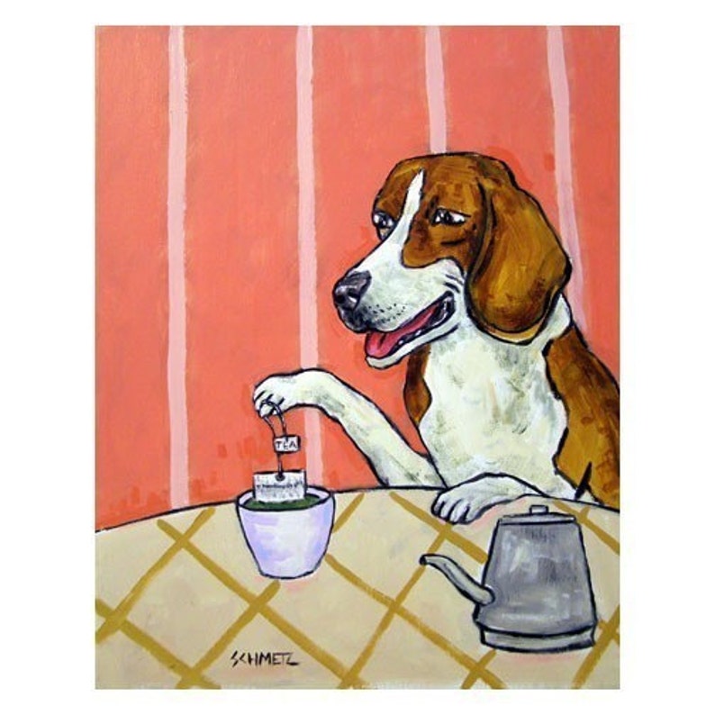 beagle art Beagle Steeping Green Tea Dog Art Print beagle gifts image 1