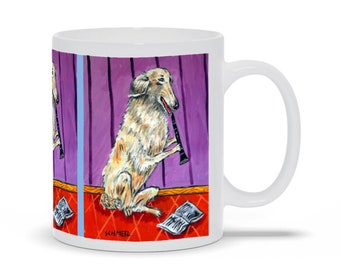 Borzoi Dog Art Mug - Clarinet Player - Pet Lover Gifts - Ceramic Coffee Mug