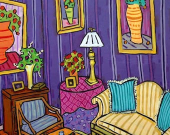 The Living Room with Tea Seting Art Print Interior Design - sdtrehced canvas or paper print - multiple sizes